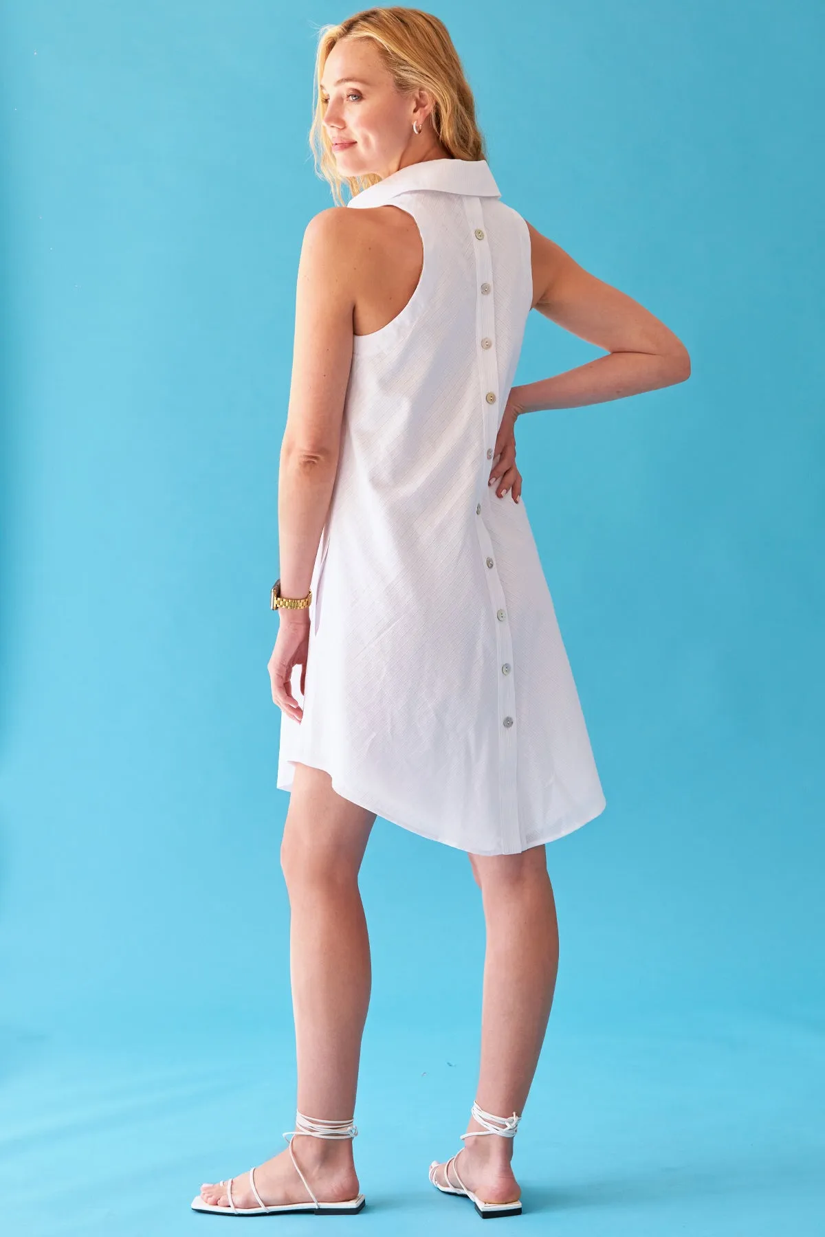 Swing Dress White Eyelet Stripe - Lined