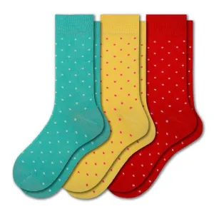 Women's Combed Cotton Socks, Colorful Pin Dot Crew Casual Women's 3 Pair Pack Socks