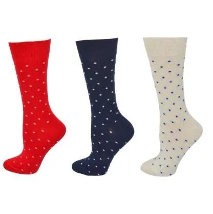 Women's Combed Cotton Socks, Colorful Pin Dot Crew Casual Women's 3 Pair Pack Socks