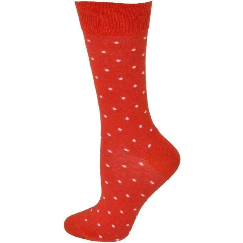 Women's Combed Cotton Socks, Colorful Pin Dot Crew Casual Women's 3 Pair Pack Socks