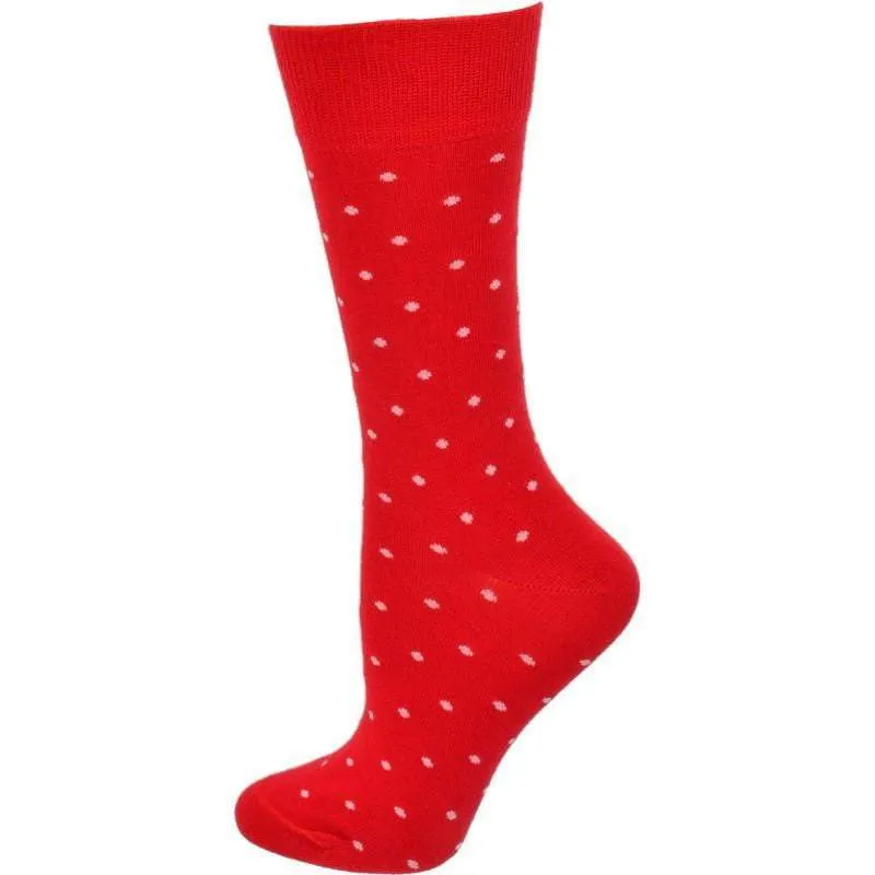 Women's Combed Cotton Socks, Colorful Pin Dot Crew Casual Women's 3 Pair Pack Socks