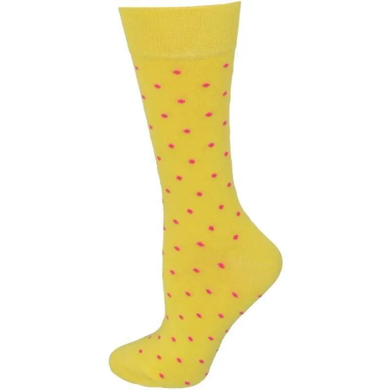 Women's Combed Cotton Socks, Colorful Pin Dot Crew Casual Women's 3 Pair Pack Socks